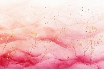 Poster - Soft pink watercolor ombre pattern with delicate botanical accents and subtle gold detailing