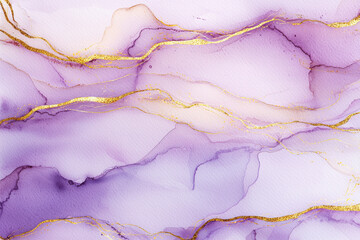 Poster - Delicate watercolor texture in pale lavender with shimmering gold accents for artistic backgrounds