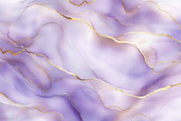 Poster - Pale lavender watercolor texture with delicate golden lines creating an elegant and soothing abstract design