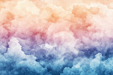 Poster - Watercolor texture depicting a dreamy sky with soft clouds blending in pastel hues at sunset
