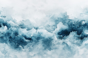 Poster - Watercolor texture with cloud-like effect in soft blue and white tones creating a calming and serene atmosphere