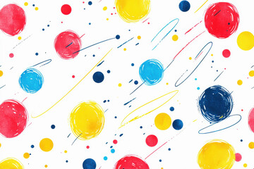 Poster - Whimsical hand-drawn dot pattern in vibrant colors featuring playful shapes on a white background