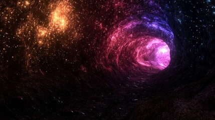 Wall Mural - cosmic nebula tunnel vibrant pink and purple galactic pathway through starry space