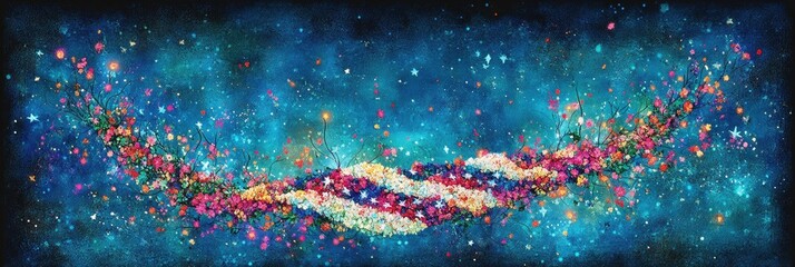 Wall Mural - festive floral ribbon galaxy backdrop; celebration design