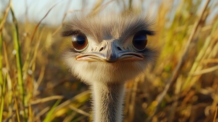 Sticker - Close-up Portrait of an Ostrich Chick in Grass