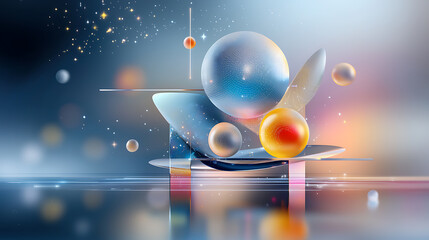 Poster - Cosmic exploration of abstract planets and shapes digital art universe colorful environment surreal viewpoint
