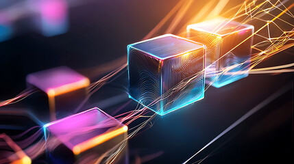 Poster - Dynamic digital cubes in motion abstract technology graphic design futuristic environment close-up view innovation concept