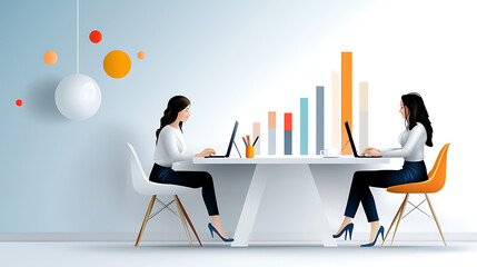 Poster - Office productivity boost data analysis session modern workspace digital art bright environment side view collaboration concept