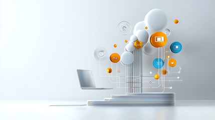 Poster - Innovative cloud computing concepts modern office digital art minimalistic aerial view future technology visualization