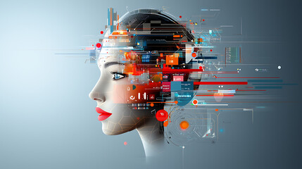 Poster - Innovative ai visualization digital realm graphic design futuristic environment side profile technology concept
