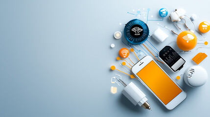 Poster - Smartphone technology showcase modern workspace digital content tech environment top-down view innovation insights