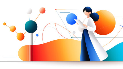 Poster - Innovative scientist analyzing data modern laboratory digital artwork abstract environment close-up view research and discovery