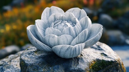 Wall Mural - Stone Lotus Flower Sculpture on a Rock