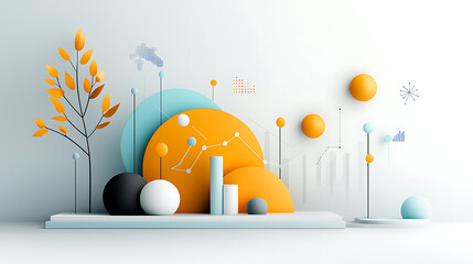 Poster - Artistic composition featuring geometric shapes and organic elements minimalist studio digital artwork clean aesthetics contemporary design