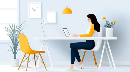 Poster - Home office inspiration modern workspace design cozy setting digital art bright atmosphere side view productivity concept