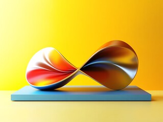 Poster - Modern Sculpture Highlighting Fluid Shapes and Vibrant Colors With a Warm Yellow Backdrop at an Art Gallery Exhibition