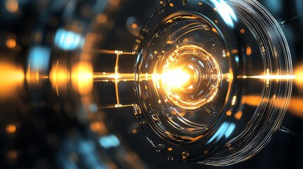 Poster - Bright Energy Burst Emanates From a Circular Glass Structure in a Dark, Futuristic Environment at Night