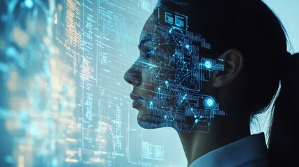 Poster - Exploring the Intersection of Technology and Human Thought in a Futuristic Digital Environment