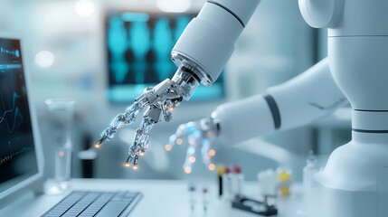 Poster - Advanced robotic manipulation in modern industry high-tech lab technology showcase cleanroom environment close-up view innovation