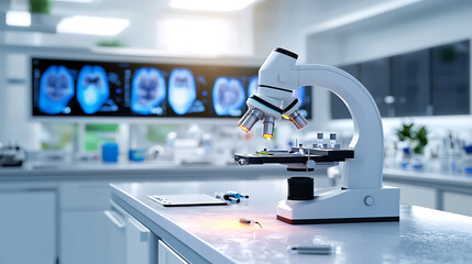 Poster - Microscope analysis of brain imaging research laboratory scientific investigation modern facility close-up view neuroscience insights