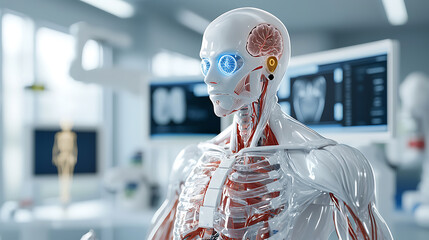 Poster - Futuristic medical robotics showcase high-tech lab 3d model scientific environment close-up human anatomy exploration