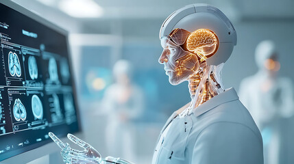 Poster - Innovative ai technology medical research lab digital image futuristic environment close-up view neural insights