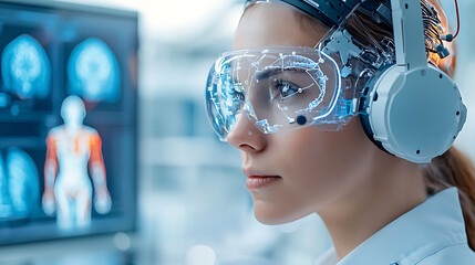 Poster - Innovative technology demonstration laboratory digital art high-tech environment close-up view futuristic concepts