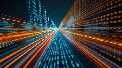 Fototapete - Dynamic Abstract Representation of Digital Data Flow Binary Technology and Light Trails Transforming Speed in Futuristic Network