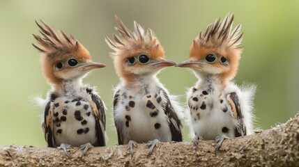 Canvas Print - Three Baby Birds Perched on a Branch