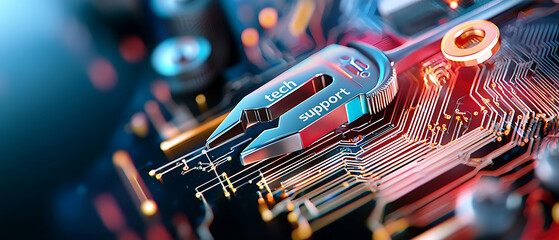 Poster - Tech support solutions digital circuit board visual content high-tech environment close-up view innovation concept