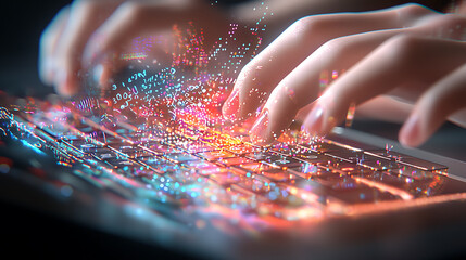 Poster - Digital innovation event keyboard typing virtual environment high-tech concept close-up view for enhanced engagement
