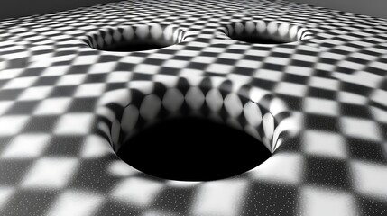 Abstract Checkered Surface With Three Holes Forming A Face
