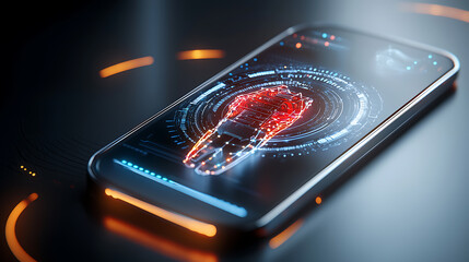 Poster - Innovative smartphone technology showcasing digital footprint modern office digital image high-tech environment close-up view future concepts
