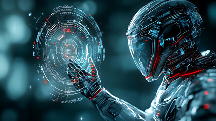 Poster - Futuristic cybernetic interaction sci-fi setting digital art high-tech environment close-up view innovation concept