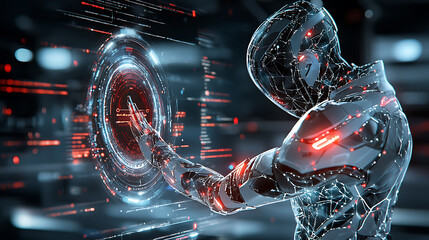 Poster - Futuristic ai interaction virtual lab digital art sci-fi environment close-up view advanced technology concept