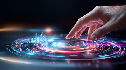 Poster - Digital interaction and energy manipulation virtual space conceptual art futuristic environment close-up viewpoint