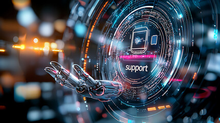 Poster - Robotic support systems enhancing business efficiency digital workspace futuristic design technology concept