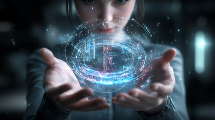 Poster - Futuristic technology interaction urban setting digital art virtual environment close-up innovation concept