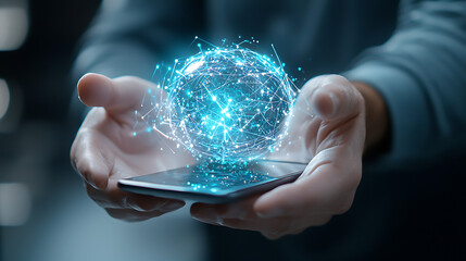 Poster - Innovative technology showcase hands leveraging smartphones for digital connectivity modern environment close-up view futuristic concept