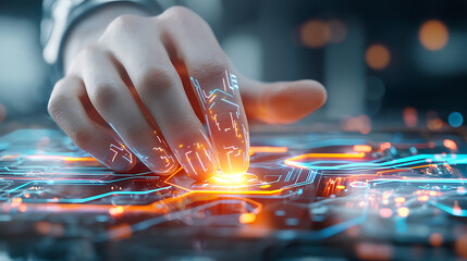 Poster - Innovative tech interaction futuristic setting digital interface cyber environment close-up view virtual reality concepts