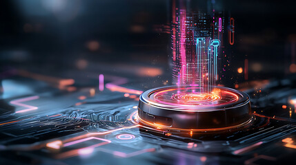 Poster - Futuristic data transfer event digital realm abstract art high-tech environment close-up view innovation concept