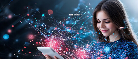 Poster - Tech support engagement digital environment visual content technology close-up view innovation and communication