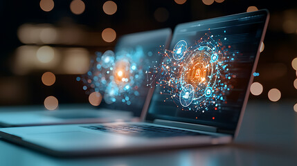 Poster - Data visualization action technology workspace digital content creation nighttime environment close-up viewpoint innovation concept