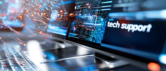 Poster - Tech support innovations modern office digital content high-tech environment close-up view it solutions for businesses
