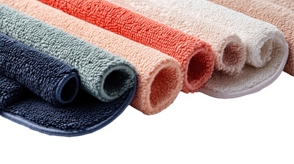 Colorful rolled towels arranged neatly for a fresh and cozy home atmosphere. transparent background