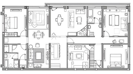 Wall Mural - Modern Apartment Floor Plan with Open Concept Living Space and Multiple Bedrooms