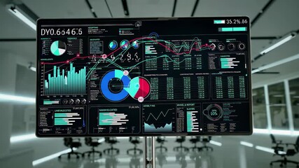 Aufkleber - Advanced data analytics display monitoring financial market trends in a modern office environment