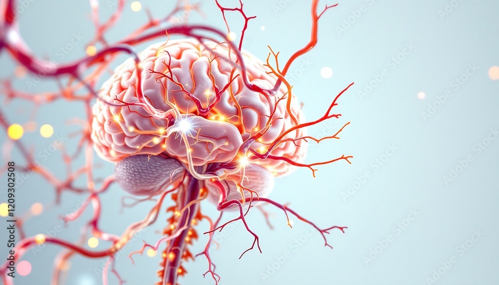 Human Brain Anatomy: Detailed 3D Illustration of Neural Pathways and ...