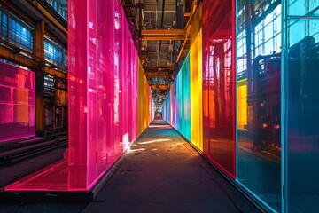 Wall Mural - Colorful Glass Panels Illuminate Industrial Interior