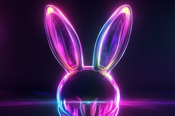 Poster - A vibrant Easter card showcases abstract neon bunny ears radiating holographic reflections